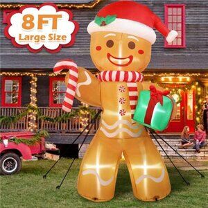 8ft Christmas Inflatable Gingerbread Man, Christmas Blow Up Yard